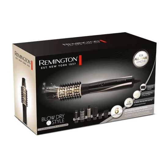 Remington Hot Air Brush [Includes 6 Attachments: 25, 38, 50 mm Round Brush, Styling Nozzle, Flat Brush, Hairline Booster] Blow Dry & Style