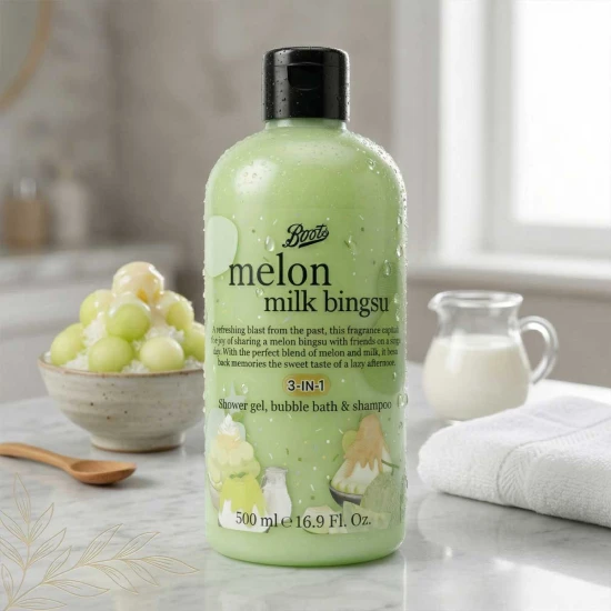 Boots Melon Milk Bingsu 3-in-1 Shower Gel – Refreshing Body Wash 500ml