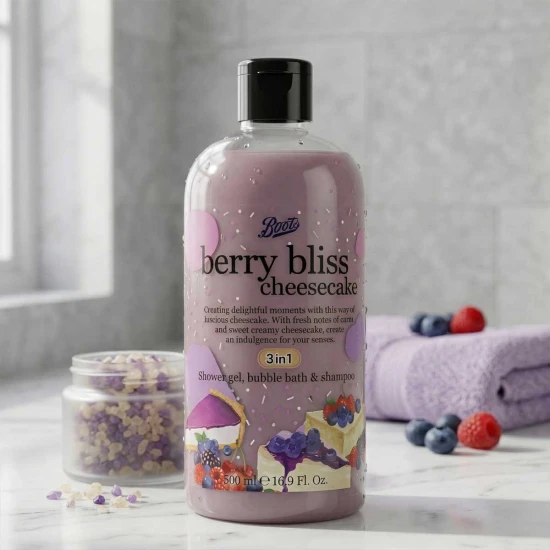 Boots Berry Bliss Cheesecake 3-in-1 Shower Gel – Sweet Fragrance Body Wash 500ml