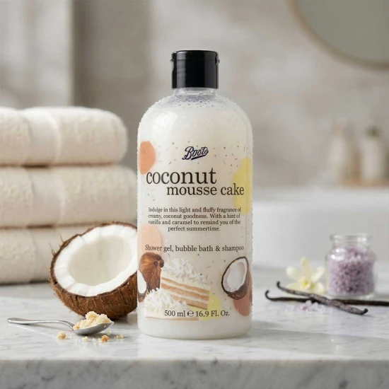 Boots Coconut Mousse Cake 3-in-1 Shower Gel – Creamy Coconut Body Wash 500ml